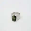 Anillo Banda Delgada Piedra Rectangular Mediana