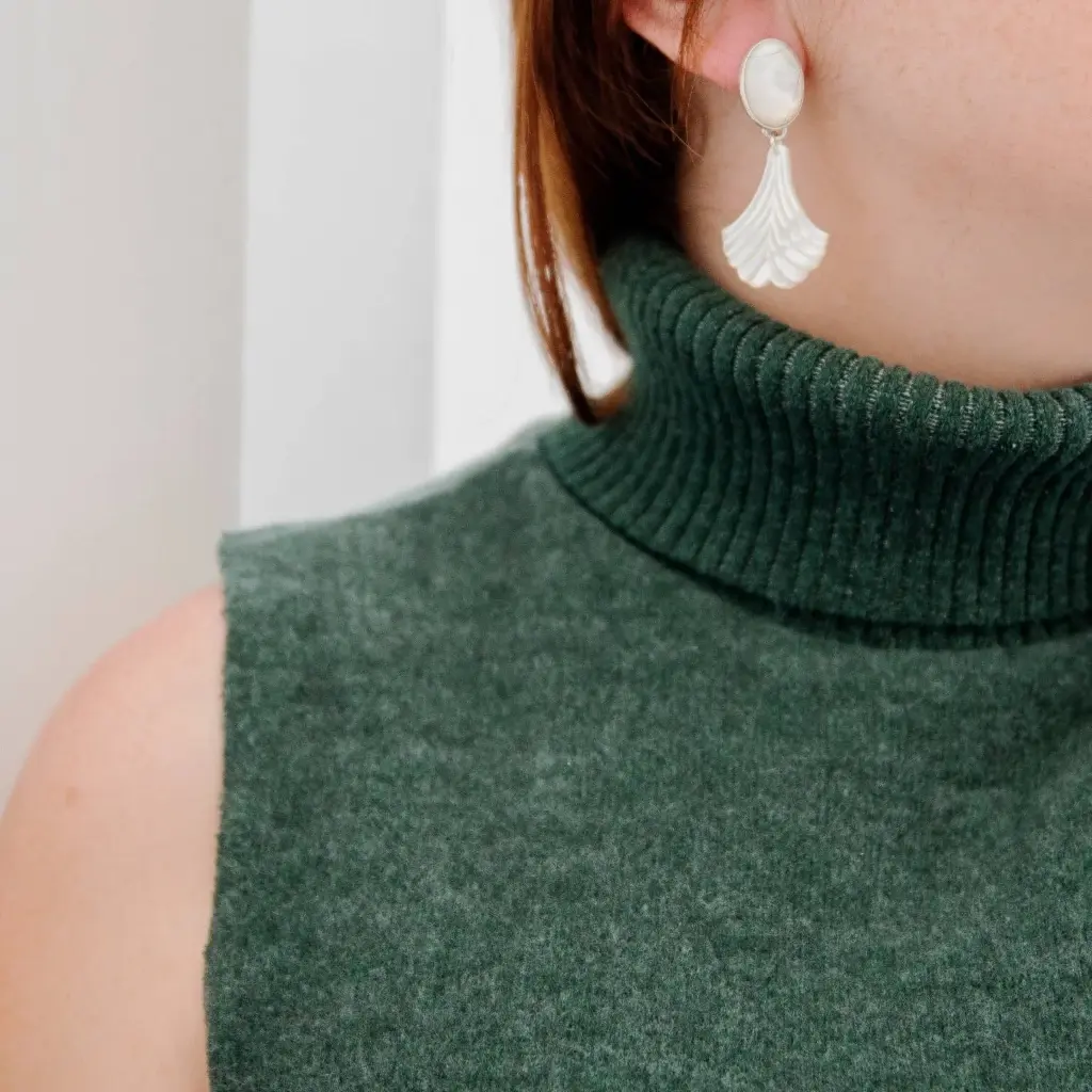 Aretes Concha Hoja Ginko Pequeña