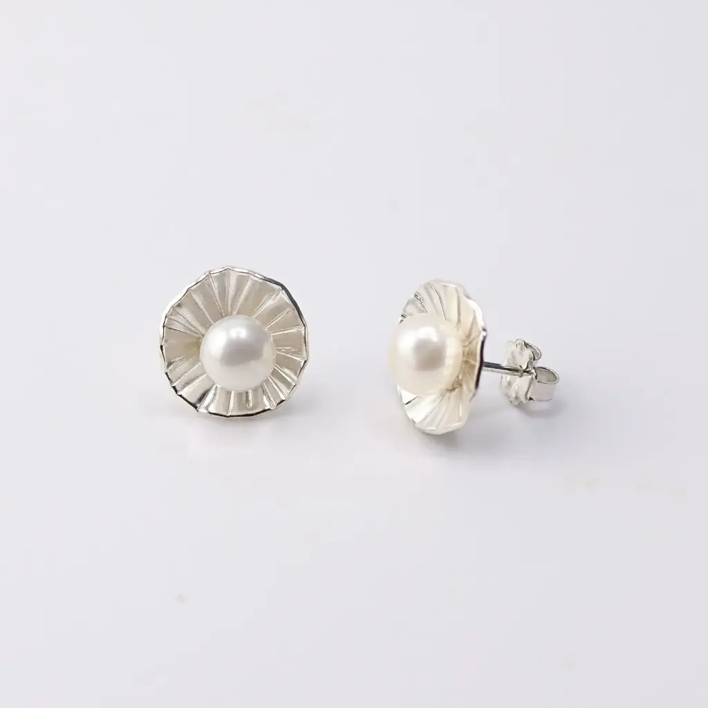 Aretes Flor Perla Grandes