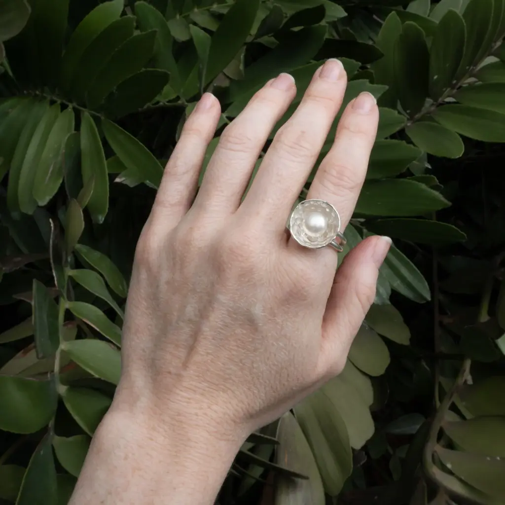 Anillo Dos Aros Bowl Perla Grande