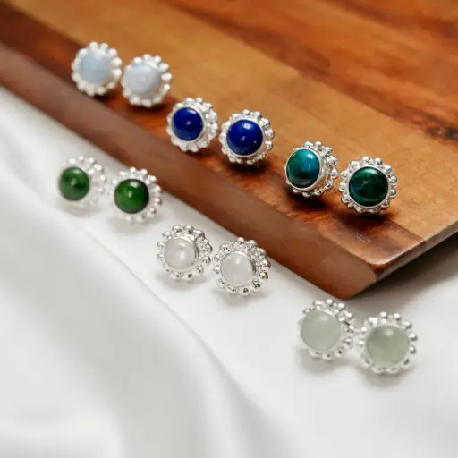 Aretes Flor Bolitas Piedra