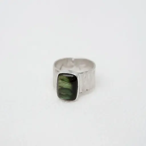 Anillo Banda Delgada Piedra Rectangular Mediana